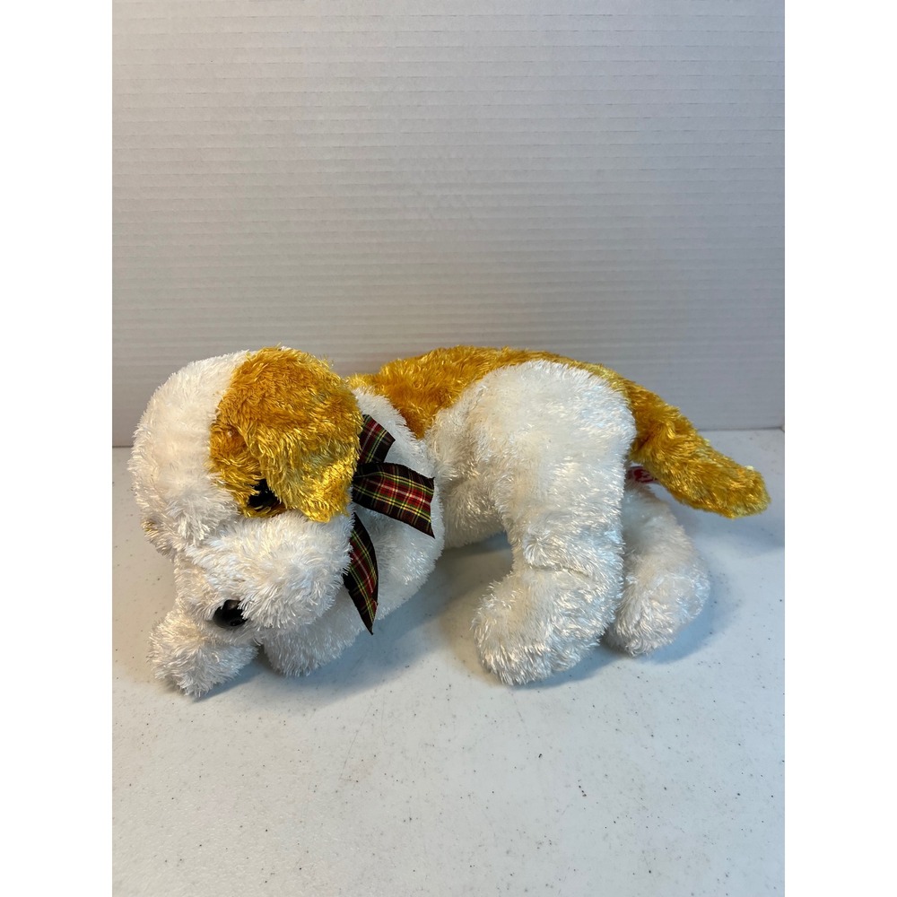 Ty Beanie Buddies Darling the Dog Plush White Gold Puppy Plaid Bow 2002 12 Inch